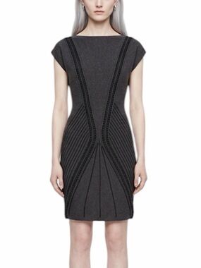 Max Studio Charcoal Gray Sculpted Knit Midi Dress/PtP 19/Excellent /Quiet Luxury